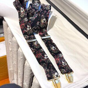 🎩 Rare Vintage Disney Mickey Mouse Paisley 100% Silk Suspenders 🎩